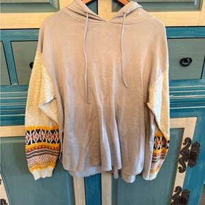 easel Light Beige Knit Hoodie with Drawstring